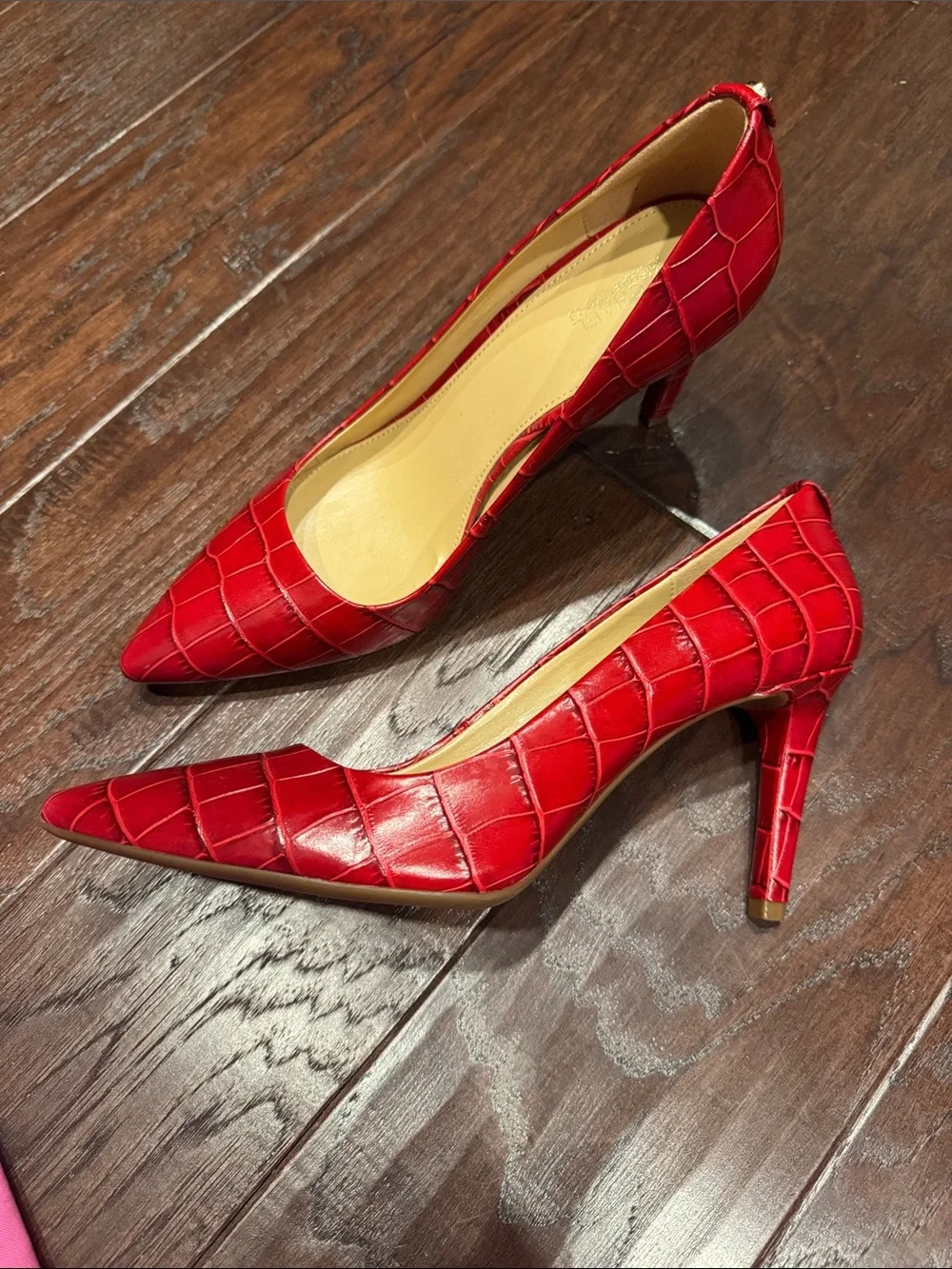 Michael Kors Red Croc-Embossed Pointed-Toe Pumps